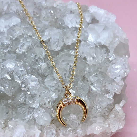Dainty Gold Crescent Horn Necklace - Picture 2 of 8